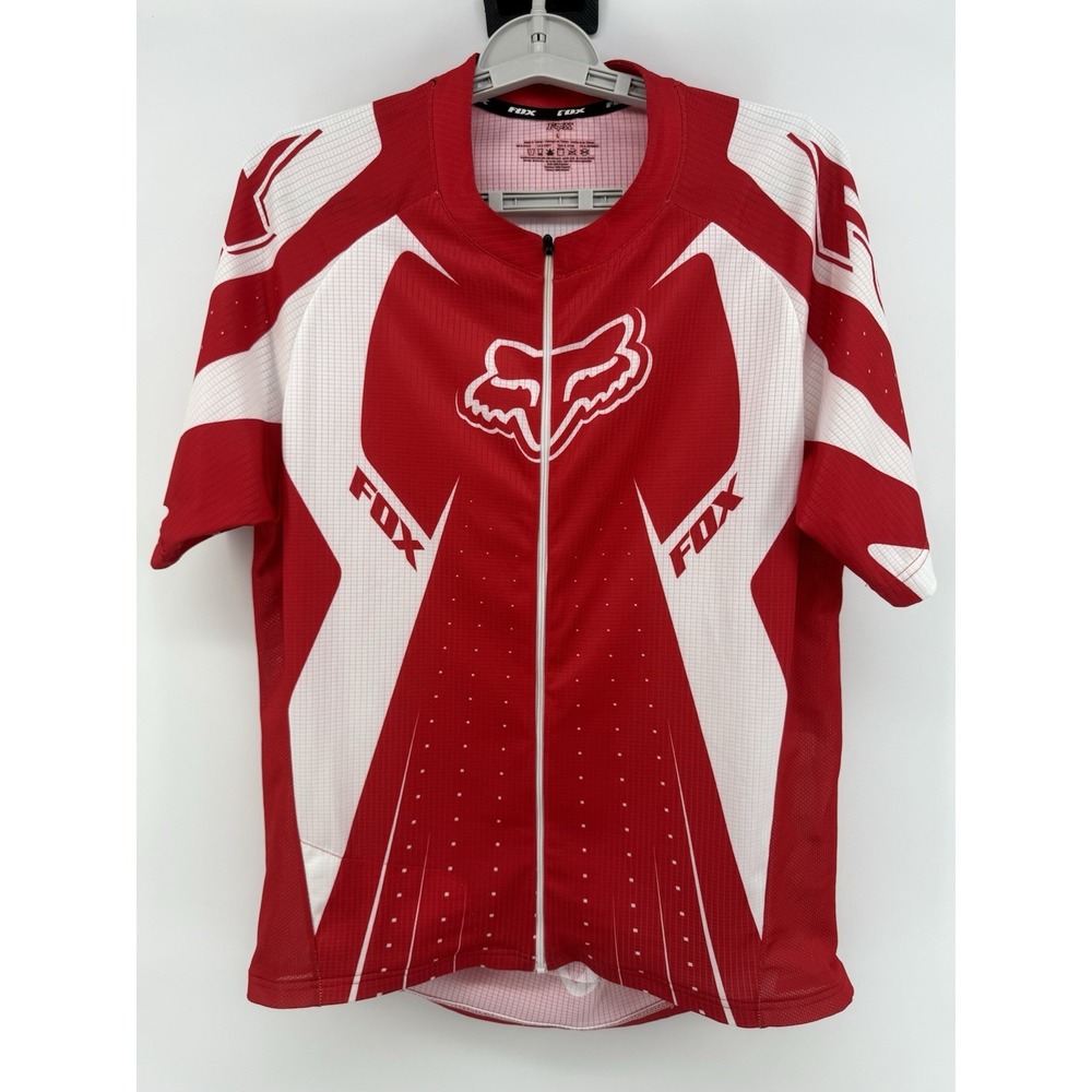 Fox Racing Cycling Short Sleeve Full Zip Jersey Men's Red‎ White